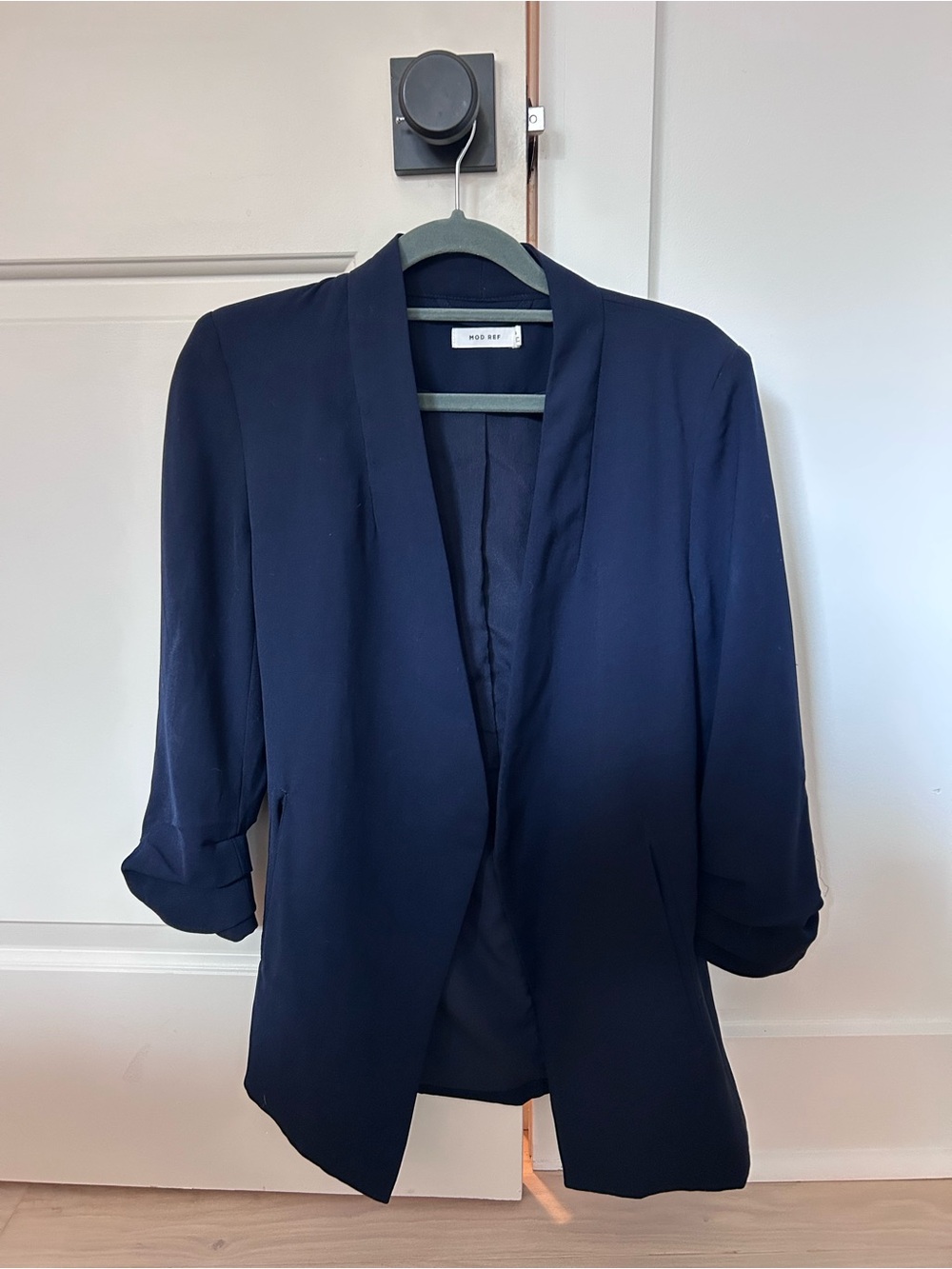Mod Ref Dark Navy Shawl-Collar Blazer with Rolled Sleeves